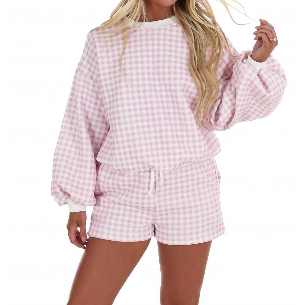 NEW PAPERMOON easy grid gingham lounge two piece set in pink